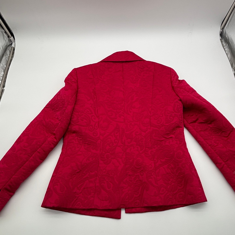 Dana‎ Buchman Petite Red Jacquard Blazer Jacket Button Front Textured Women - Picture 7 of 9